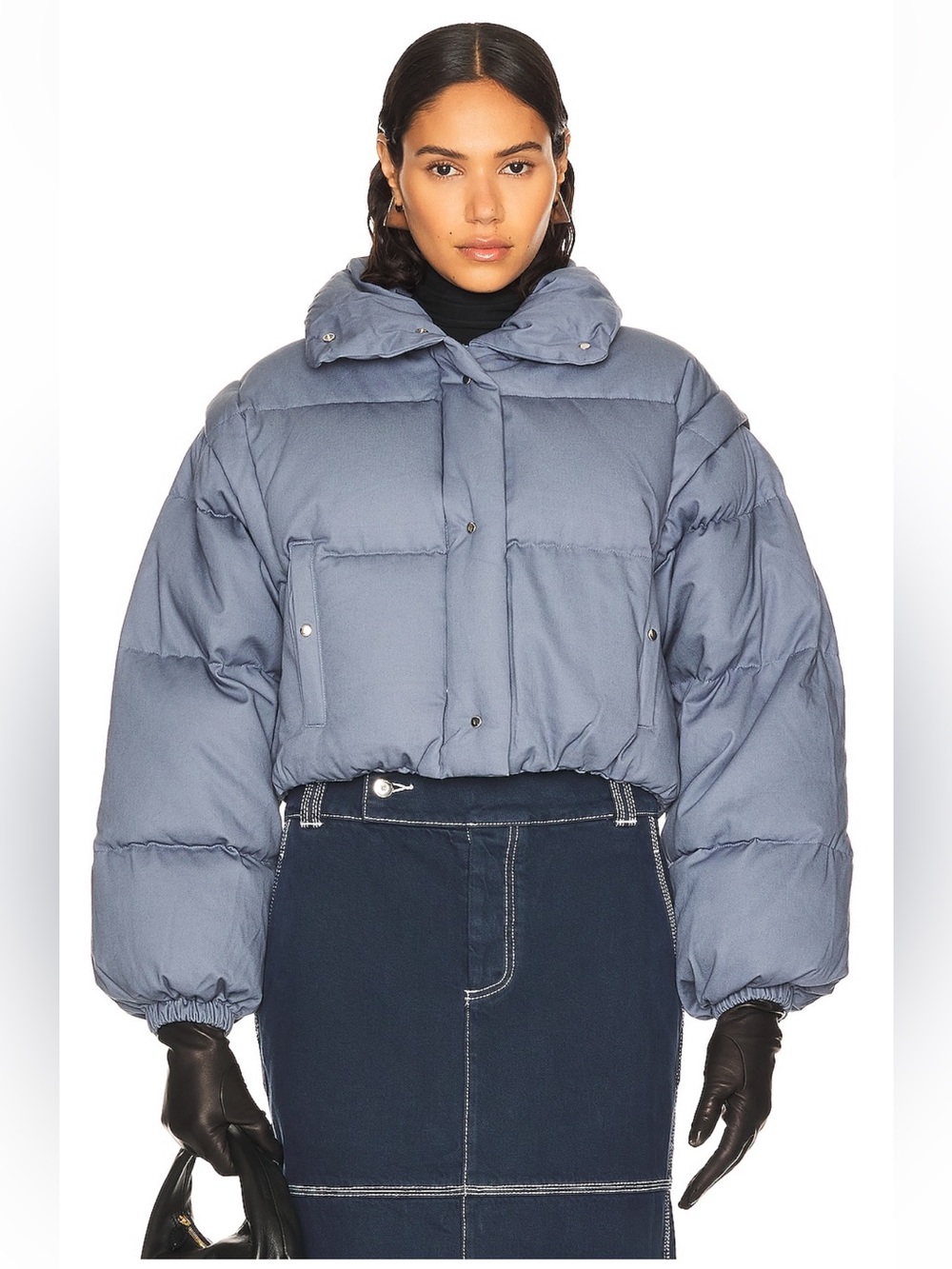 Helsa Chino Cropped Puffer in blue/grey detachable sleeves